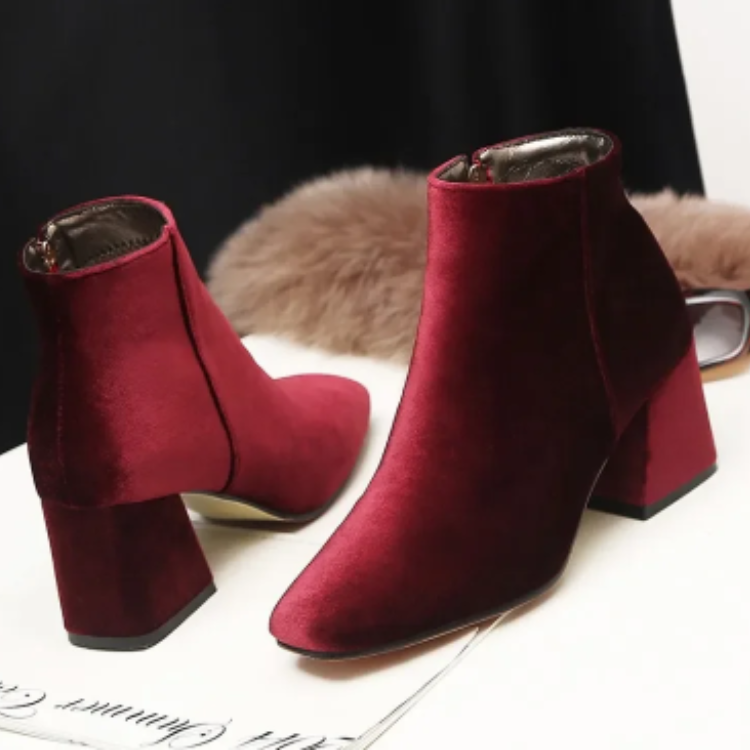 Heidi-Mode | Elegante Stiefeletten mit Quadratzehen und Hohem Absatz Damen Stiefeletten