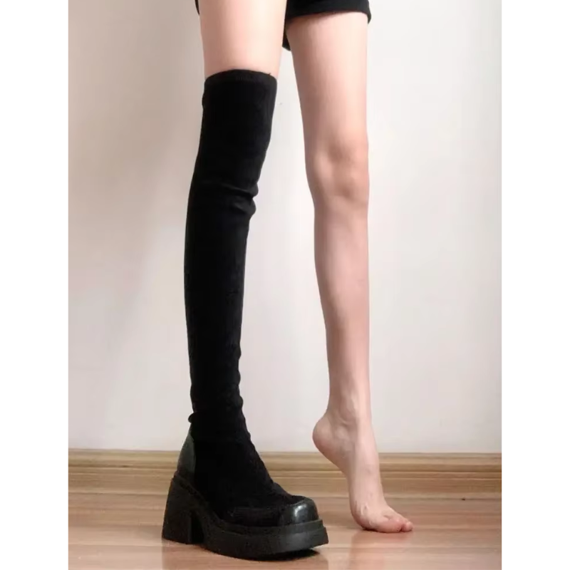 Heidi-Mode | Overknee Platform Stiefel mit Chunky Sohle Trendige Damen Stiefel