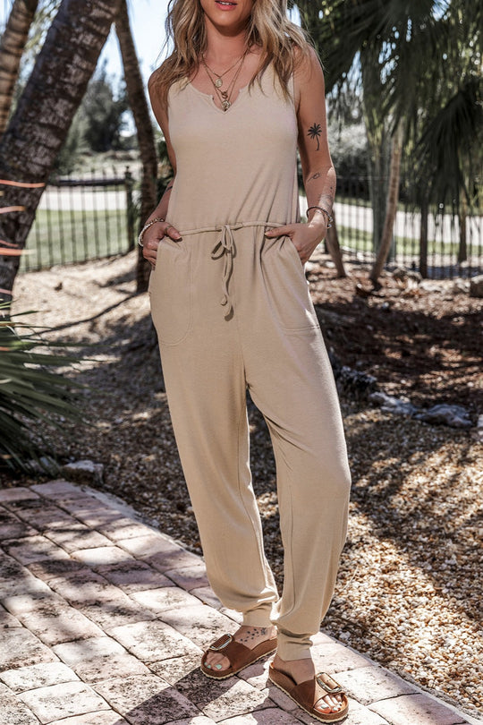 Heidi-Mode | Kordelzug Notched Breite Träger Jumpsuit