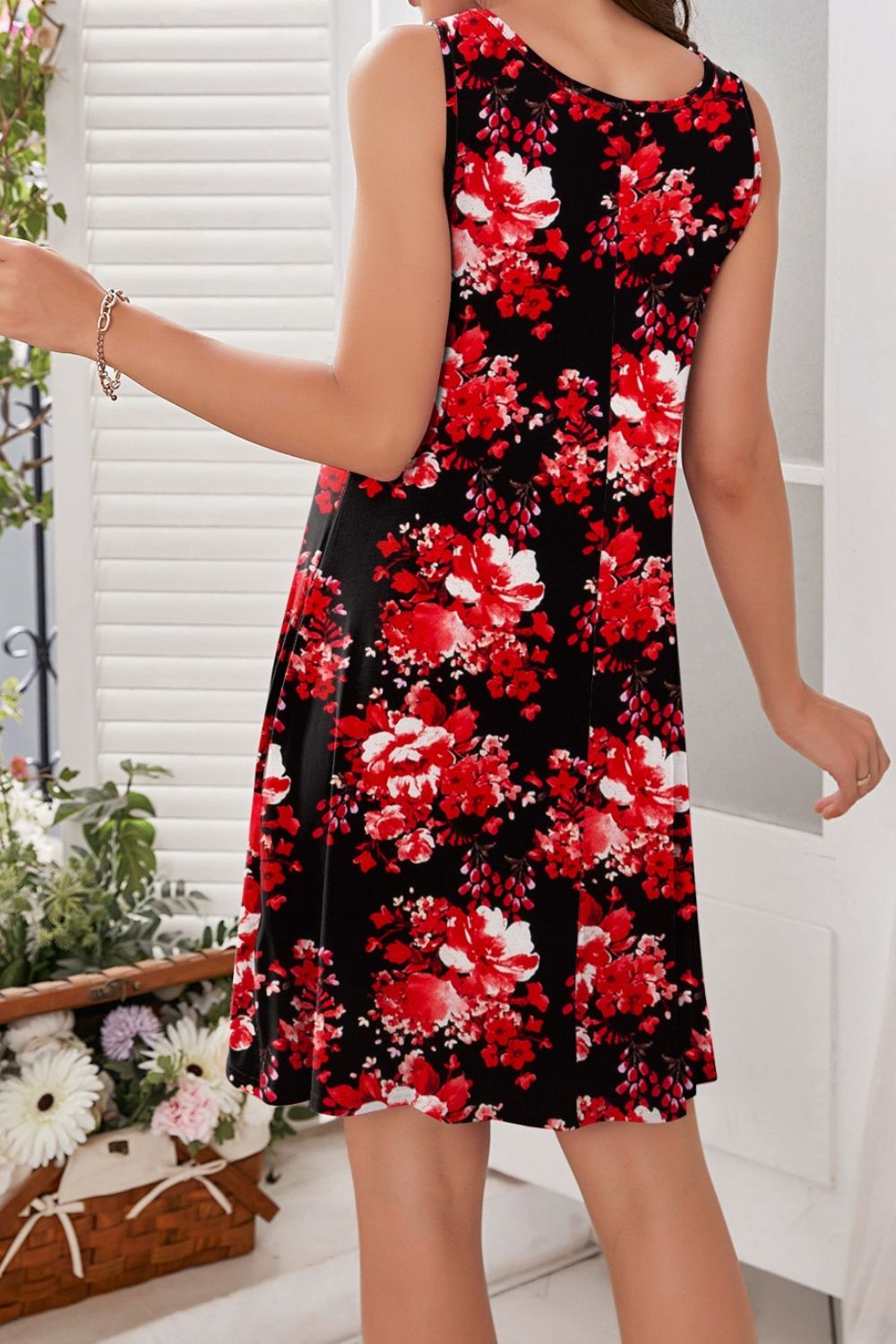 Heidi-Mode | Bedrucktes Rundhals Ärmelloses Kleid