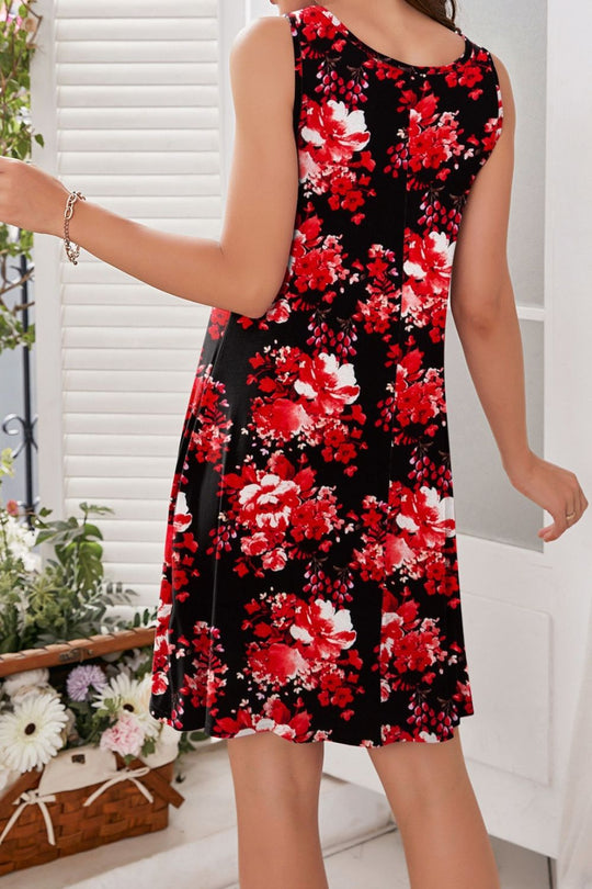 Heidi-Mode | Bedrucktes Rundhals Ärmelloses Kleid