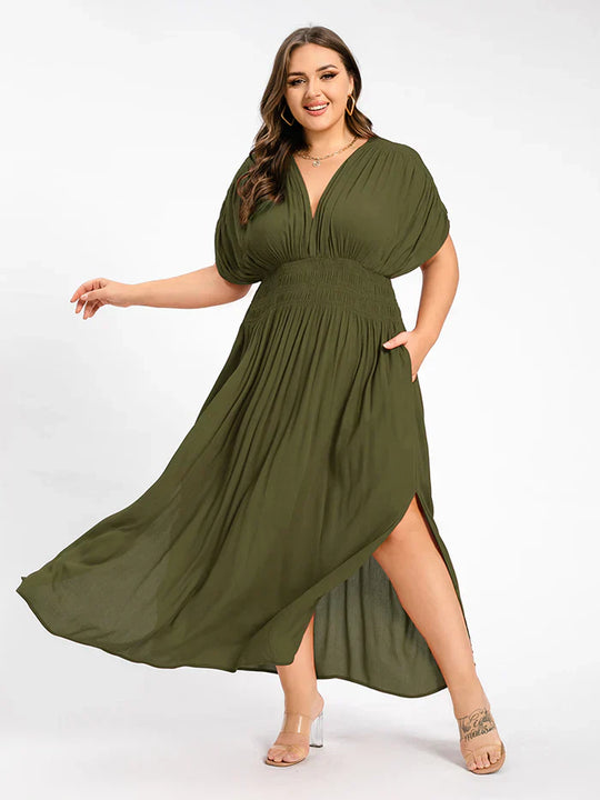 Heidi-Mode | Damen Chiffon Lang Kleid mit seitlichem Schlitz