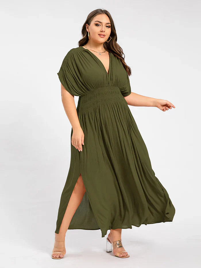Heidi-Mode | Damen Chiffon Lang Kleid mit seitlichem Schlitz
