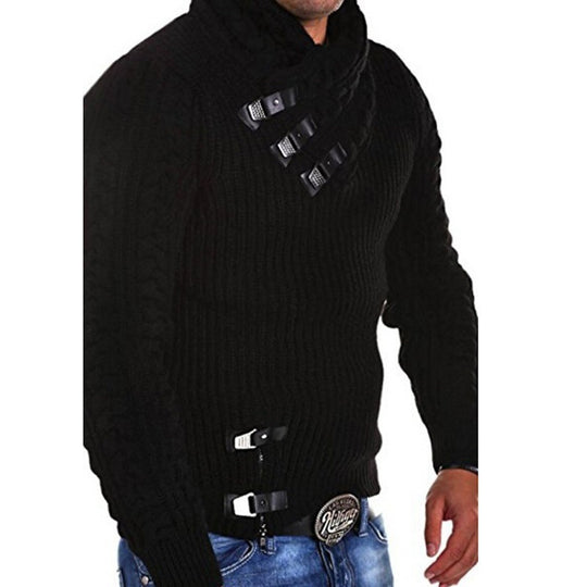Herren Strickpullover mit innovativem Schalkragen und exklusiven Knopfdetails Heidi-Mode