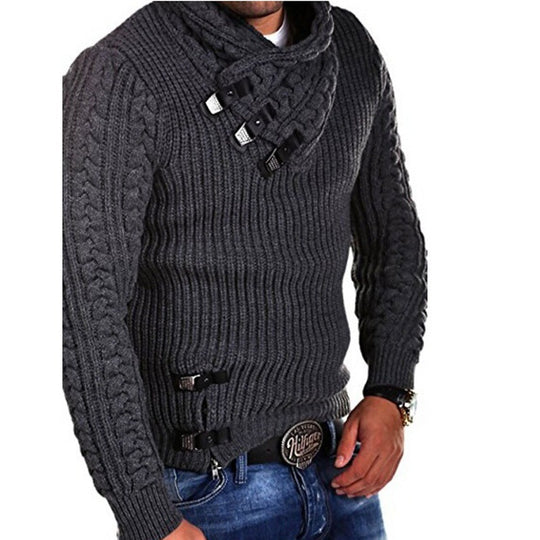 Herren Strickpullover mit innovativem Schalkragen und exklusiven Knopfdetails Heidi-Mode