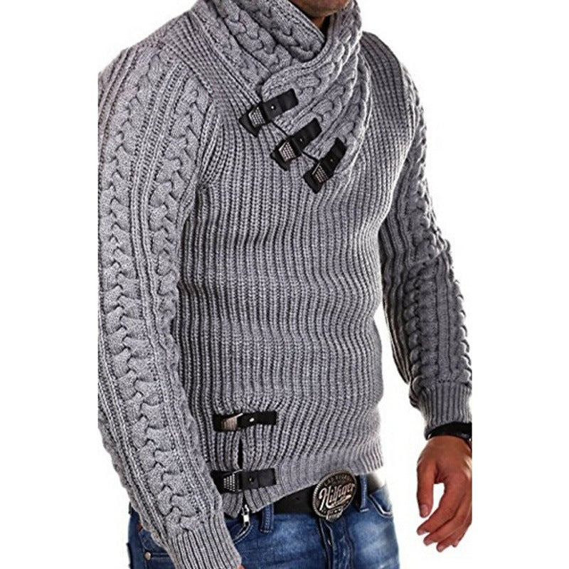 Herren Strickpullover mit innovativem Schalkragen und exklusiven Knopfdetails Heidi-Mode