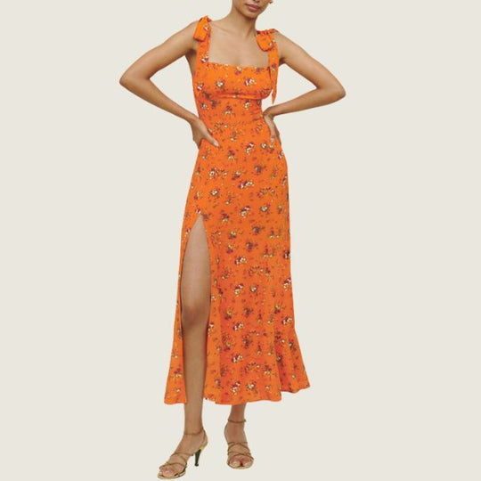 Florales Midi-Kleid mit Seitenschlitz