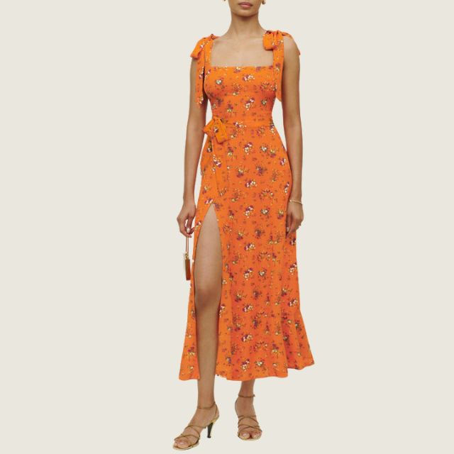 Florales Midi-Kleid mit Seitenschlitz