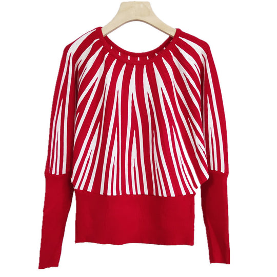 Damen weicher Pullover mit modernem Streifenmuster und weitem Schnitt Heidi-Mode