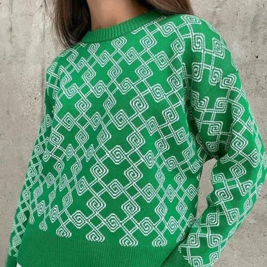 Grafischer Strickpullover mit übergroßen Ärmeln