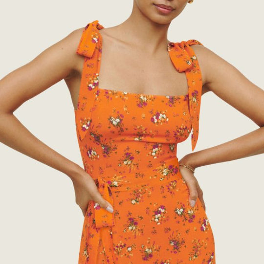 Florales Midi-Kleid mit Seitenschlitz