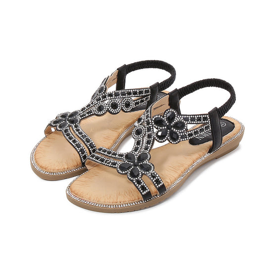 Damen Sandalen im Boho-Stil mit glitzernden Applikationen Heidi-Mode