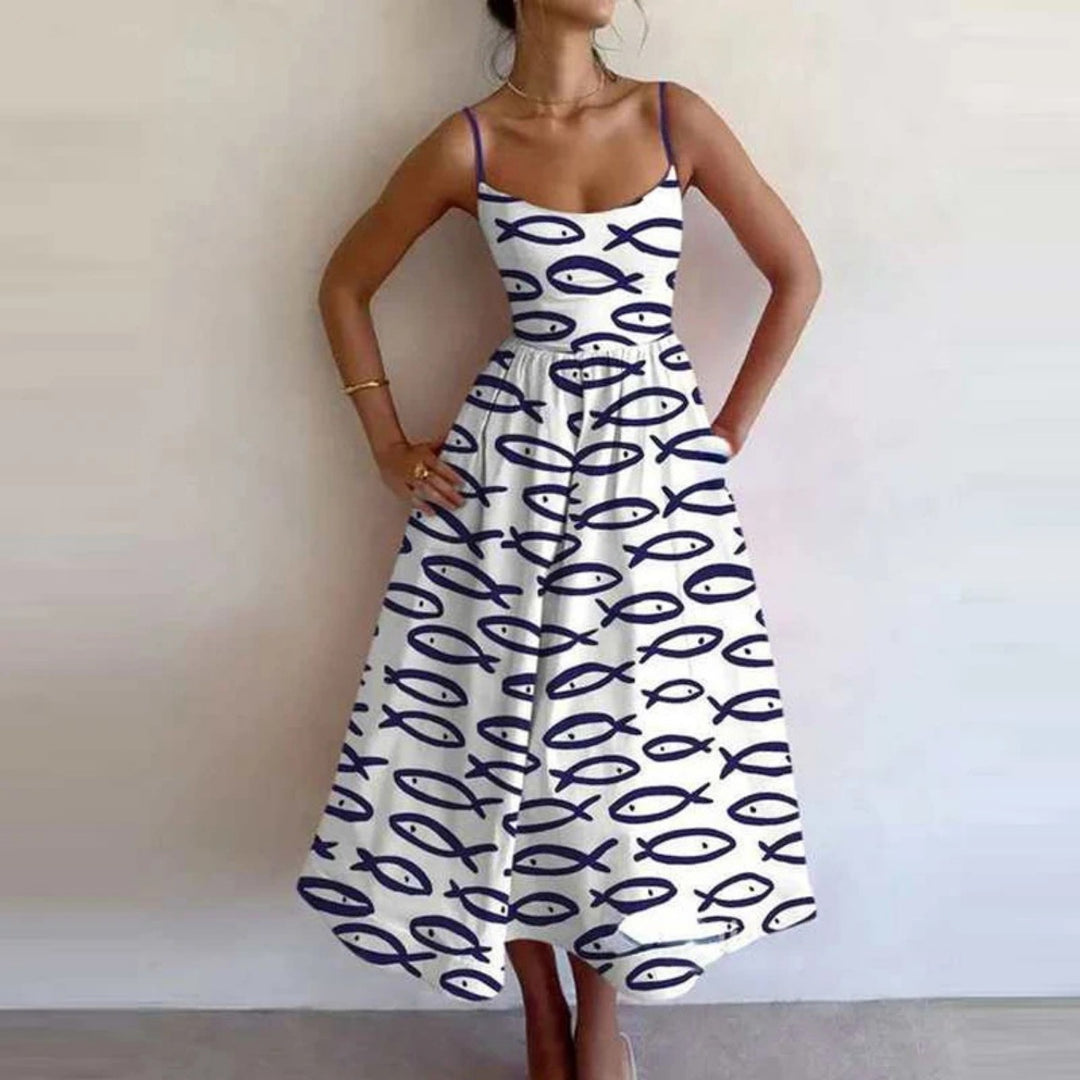 Heidi Mode | Einfarbiges Kleid mit U-Ausschnitt und Strapsen