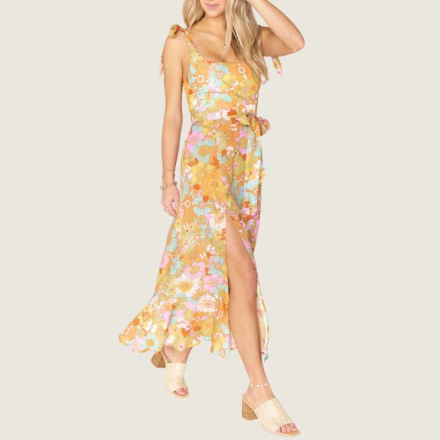 Florales Midi-Kleid mit Seitenschlitz