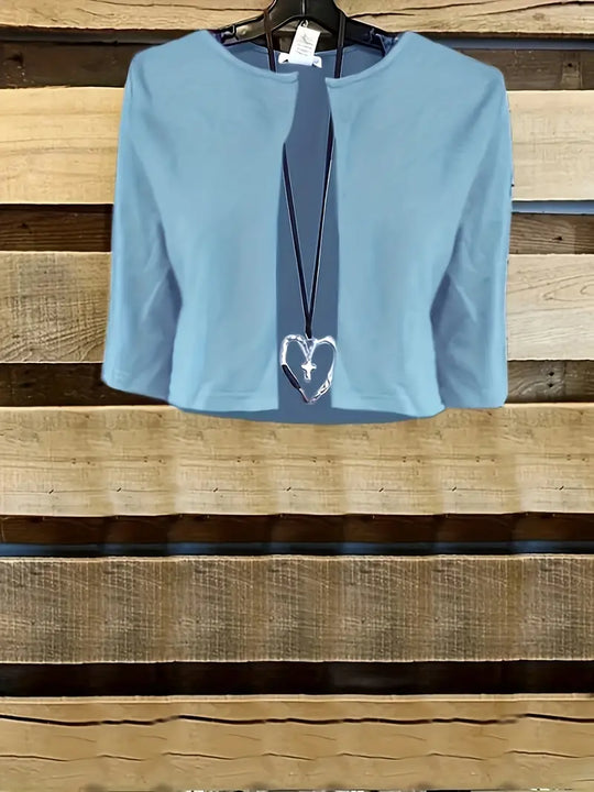 Heidi-Mode | Elegante Zweiteilige Blumenkleid-Set mit Einfarbigem Crop-Top und Rundhalskleid