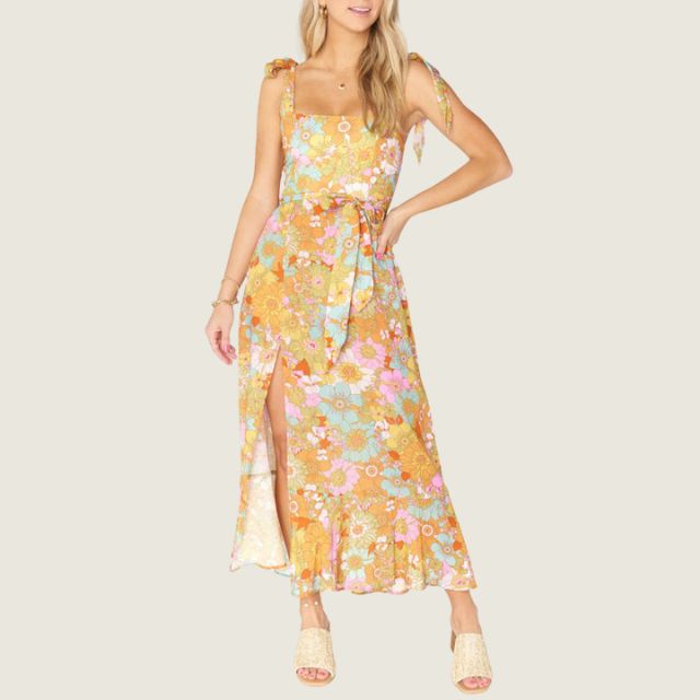 Florales Midi-Kleid mit Seitenschlitz