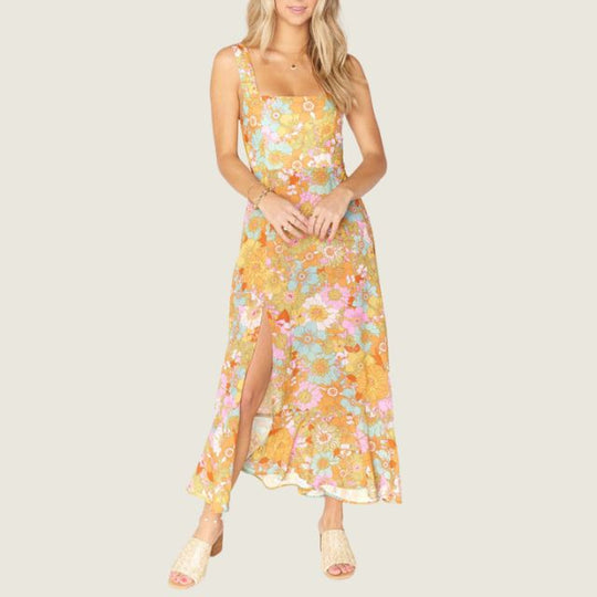 Florales Midi-Kleid mit Seitenschlitz