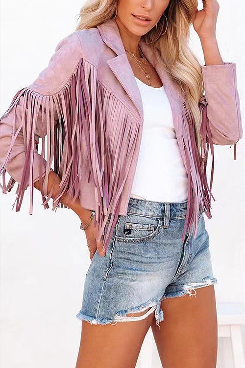 Heidi-Mode | At Your Best Fransenkante Faux Suede Shacket