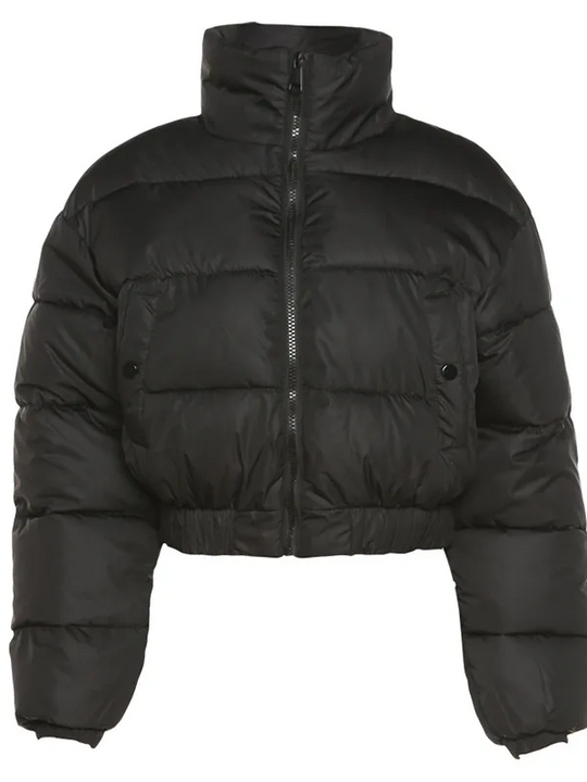 Heidi-Mode | Damen kurze Daunenjacke mit Stehkragen, Reißverschluss und elastischem Bund