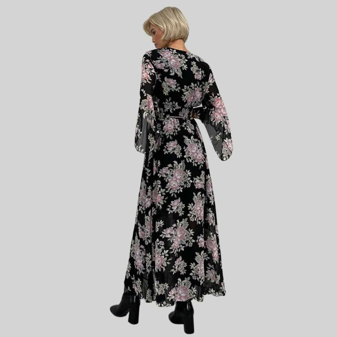 Heidi-Mode Florales Midi-Kleid mit V-Ausschnitt