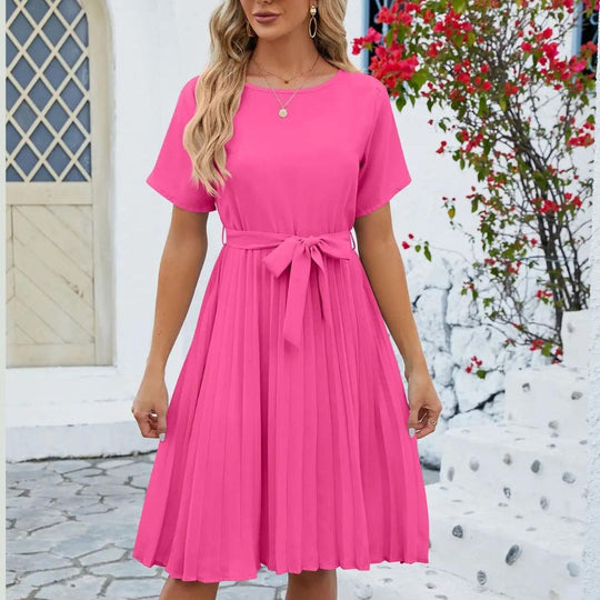 Klassische gefaltete Midi-Kleid mit gebundenem Bund