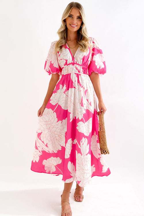 Heidi-Mode | Real Love Print Puffärmel Maxi Kleid
