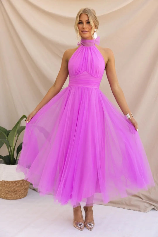 Heidi-Mode | Elegantes Tüll Halter Midikleid Perfekt für Edle Anlässe