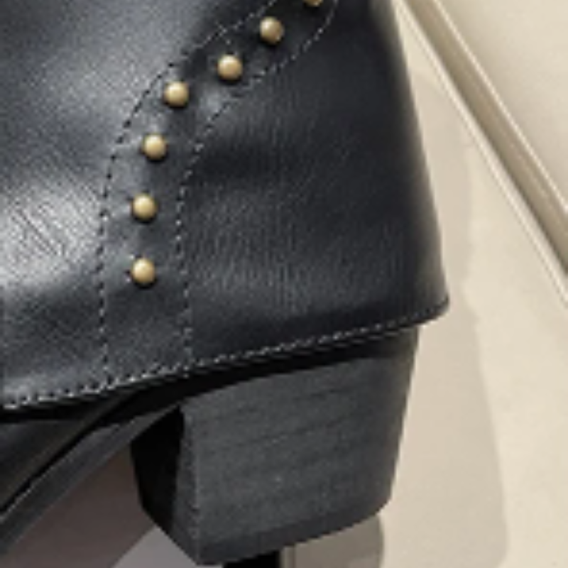 Heidi-Mode | Trendy Western Stiefel mit Nieten und Mittelhohem Absatz Cowboy Stiefel Damen