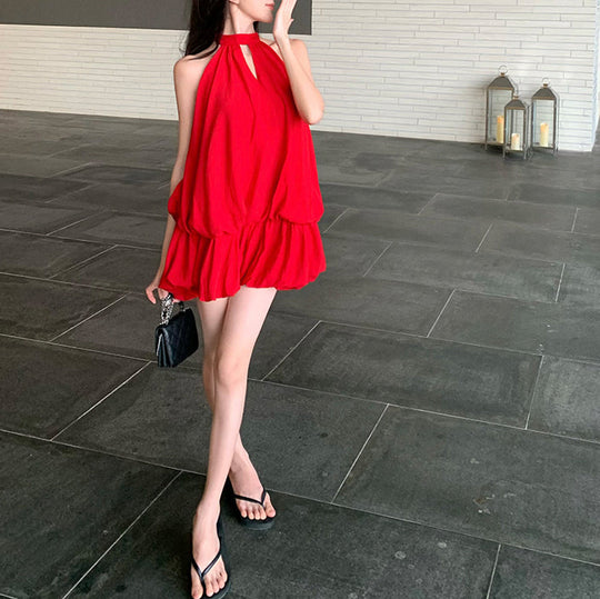 Heidi-Mode | Rotes Neckholder Rückenfreies Kleid