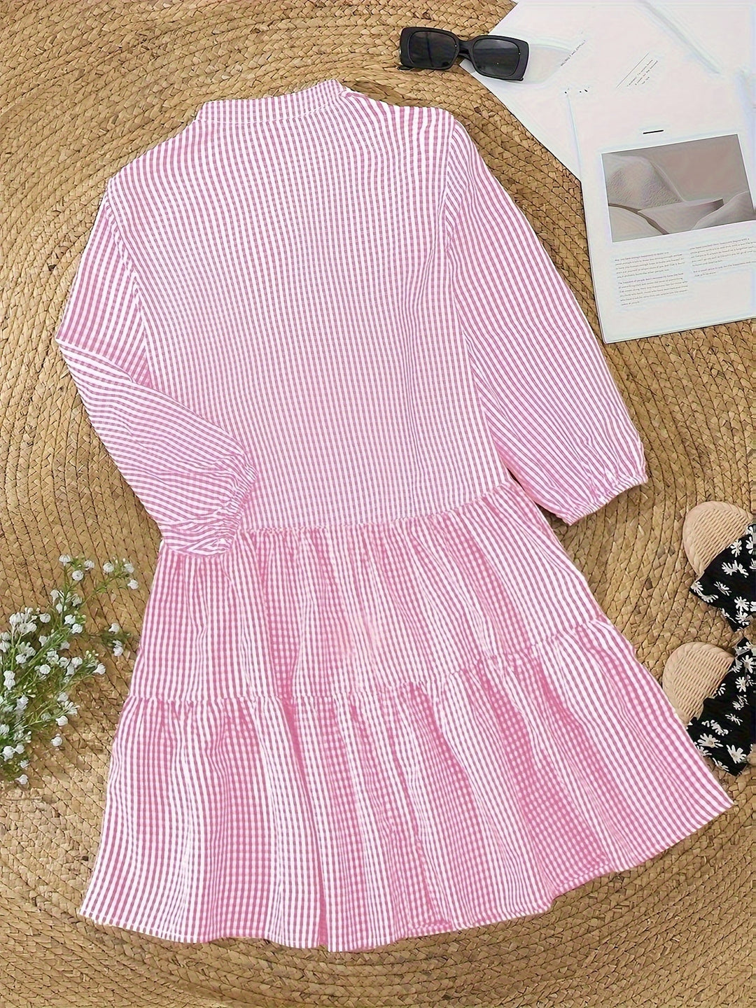 Heidi-Mode | Gingham Knopf-Up Lagenkleid