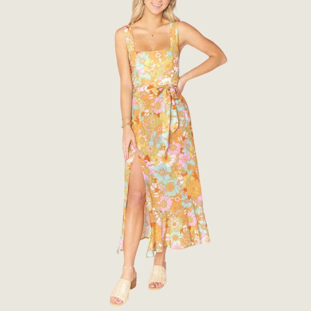 Florales Midi-Kleid mit Seitenschlitz