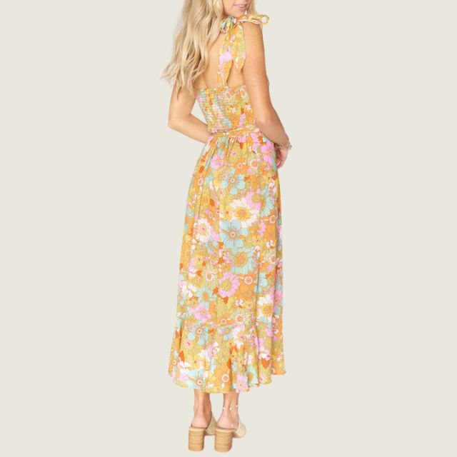 Florales Midi-Kleid mit Seitenschlitz