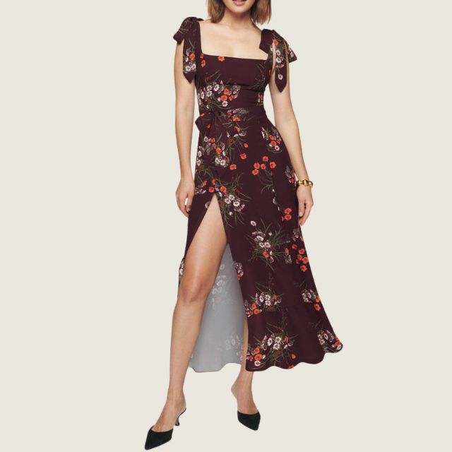 Florales Midi-Kleid mit Seitenschlitz