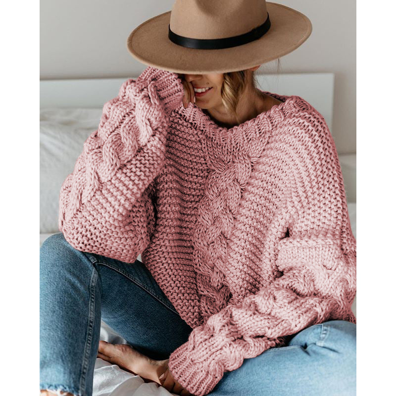 Damen Grober Strickpullover mit Zopfmuster Heidi-Mode