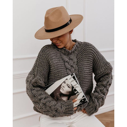 Damen Grober Strickpullover mit Zopfmuster Heidi-Mode