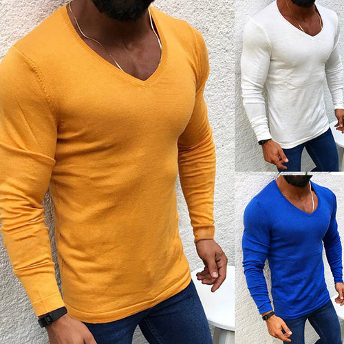 Herren figurbetontes Longsleeve aus Baumwolle mit V-Ausschnitt Heidi-Mode