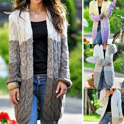 Damen lange Strickjacke mit strukturiertem Zopfmuster und lockerer Passform Heidi-Mode