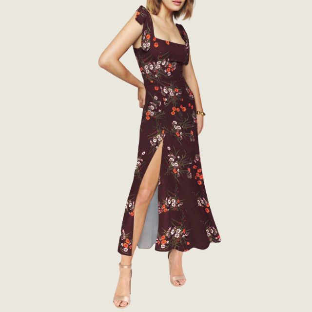 Florales Midi-Kleid mit Seitenschlitz