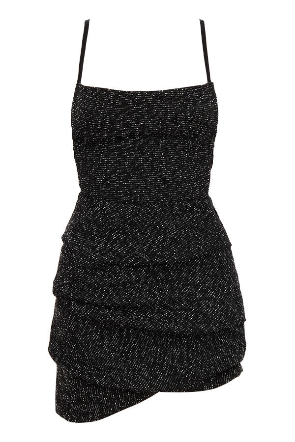 Heidi-Mode | Schwarzes Bouclé Drapiertes Mini Kleid