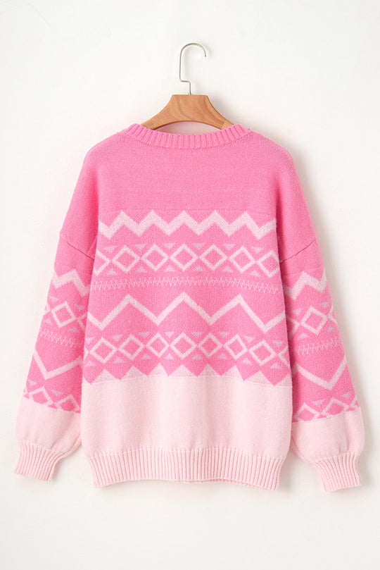 Western Aztec Geometric Drop Shoulder Pullover