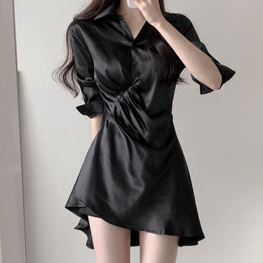 Heidi-Mode | Einfarbiges Seiden Polo Kragen Kleid