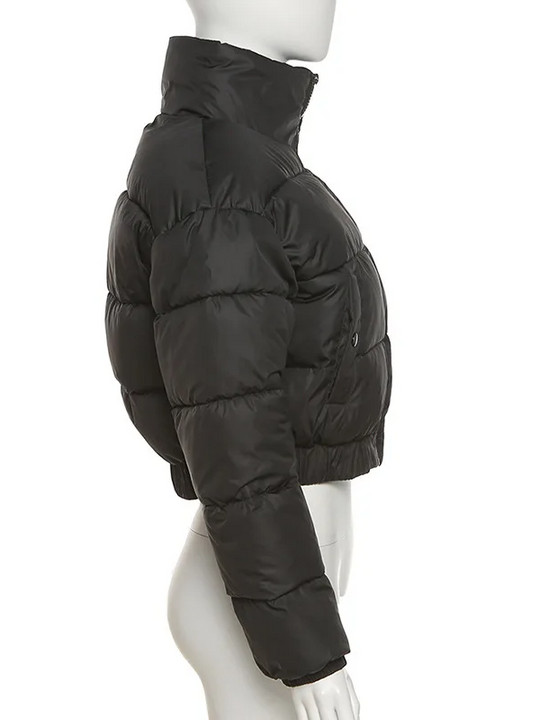 Heidi-Mode | Damen kurze Daunenjacke mit Stehkragen, Reißverschluss und elastischem Bund