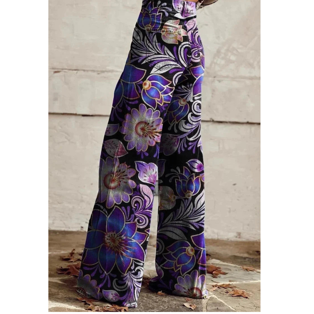 Heidi-Mode | Weit geschnittene Damenhose mit Blumenmuster