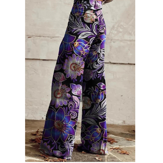 Heidi-Mode | Weit geschnittene Damenhose mit Blumenmuster
