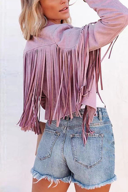 Heidi-Mode | At Your Best Fransenkante Faux Suede Shacket