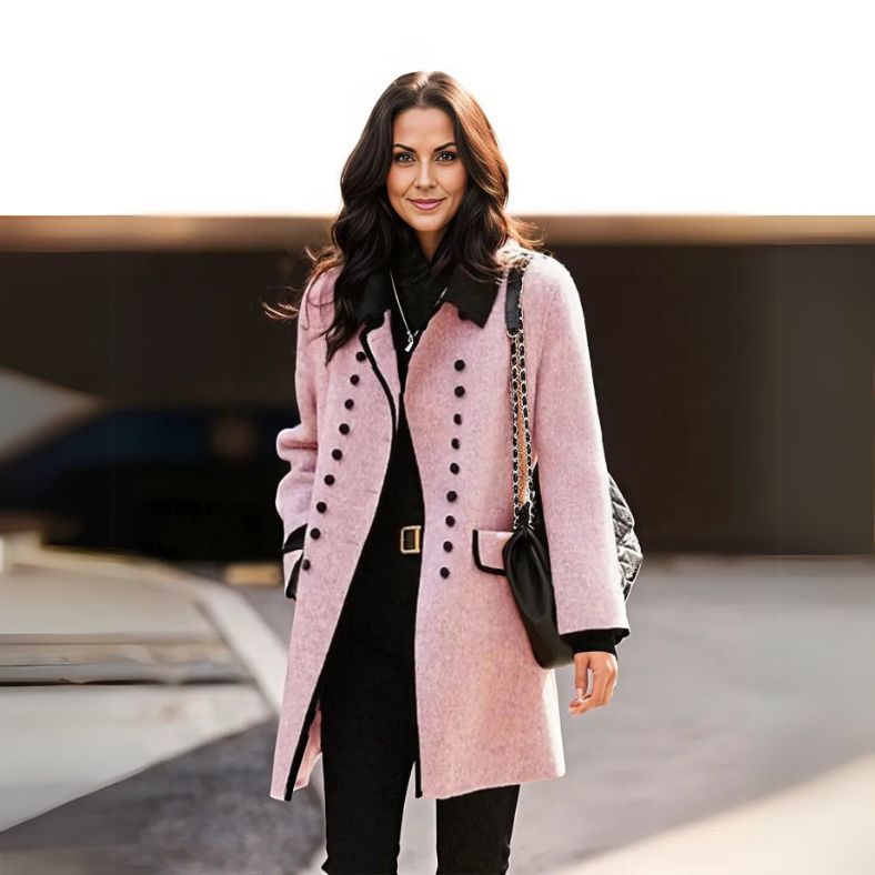 Heidi-Mode | Elegante Damen Lange Mantel Mit Knopfleiste