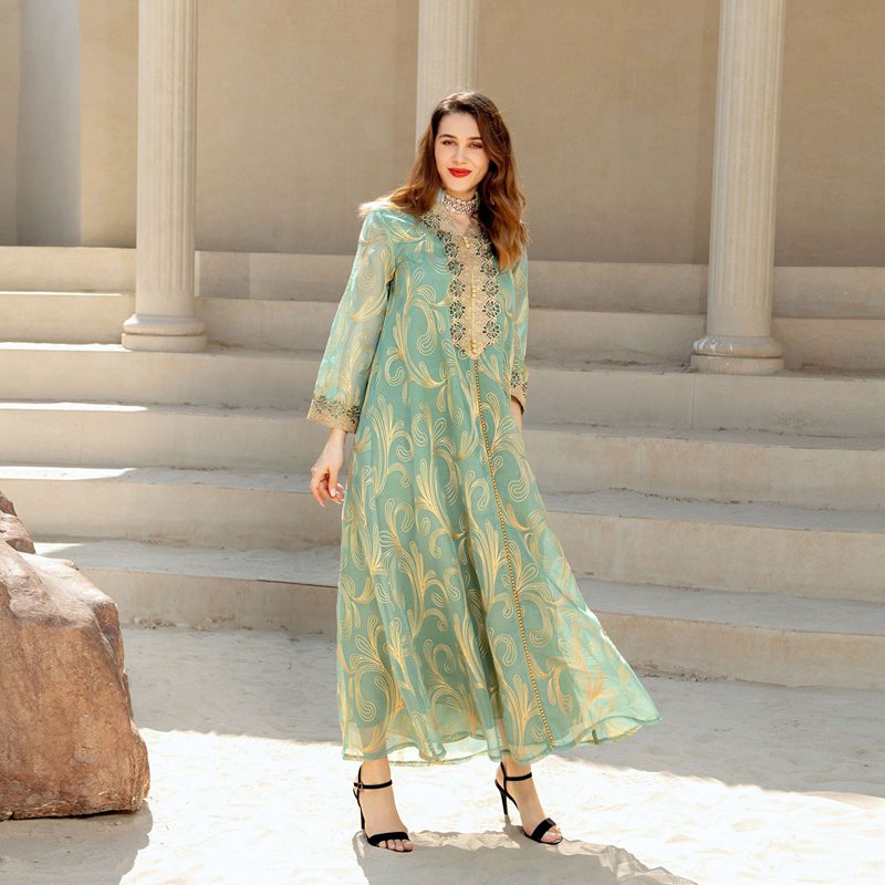 Heidi-Mode | Stickerei Applikation Abend Fest Frauen Kaftan Kleid Jalabiya