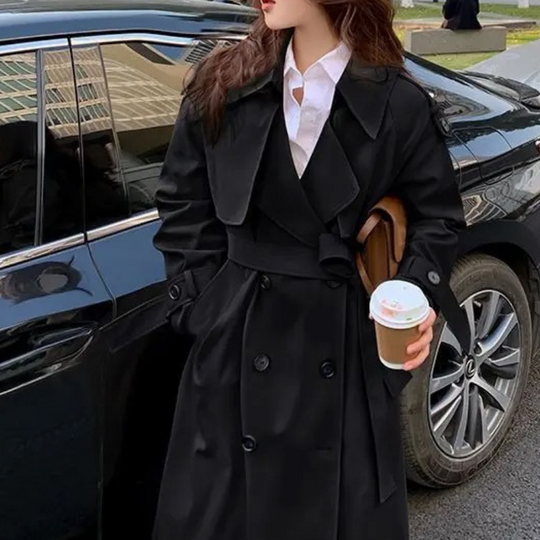 Heidi-Mode | Langer Trenchcoat mit Gürtel für Frauen Eleganter Trenchcoat Damen