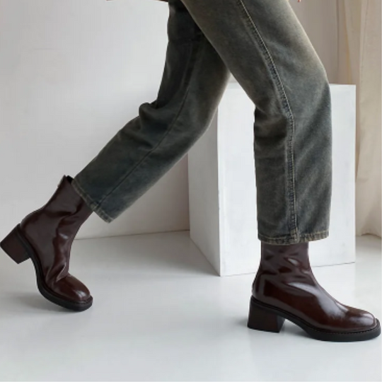 Heidi-Mode | Stilvolle Leder Ankle Boots mit Blockabsatz für Damen Damen Ankle Boots