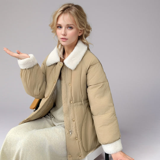 Heidi Mode | Festliche Fellkragen Kapuzen Kurze Baumwolljacke